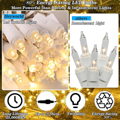 Heyworld Slow Twinkle Christmas Lights, 100 LED 27ft UL Certified Soft String Lights, 5mm Waterproof Fairy Glow for Indoor/Outdoor Christmas, Wedding, Garden Decor