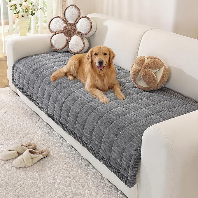 OstepDecor Couch Cover for Dogs, Washable Non Slip Sofa Cover for Pets | Soft Couch Covers for Sofa, Loveseat and Sectional, Furniture Protector Against Pet Hair & Dirt (35.4" x 82.7", Dark Grey)