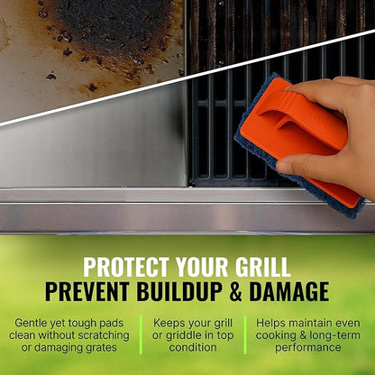 CitruSafe Grill Cleaning Kit - BBQ Grill Cleaner (16oz) and BBQ Grill Scrubber with 3 Heavy Duty Replaceable Scrubber Pads - Formulated to Safely Clean Burnt Food and Grease Off of Grill Surfaces