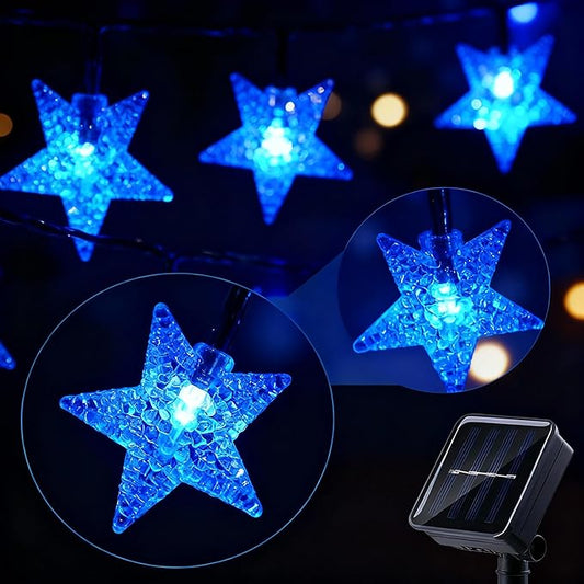 Solar Twinkle Star String Lights Outdoor Indoor Waterproof 39FT 100 LED Solar Powered Fairy Lights with 8 Lighting Modes Christmas Decor for Camping Tree Party Yard Wedding Garden (Blue)