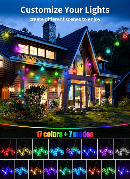 Brightown Outdoor String Lights 29 Feet G40 LED Patio Lights, 13 Plastic Edison Bulbs(1 Spare), Remote, Timer, Waterproof Connectable Hanging Light for Backyard Porch Balcony Party Decor, Multicolor