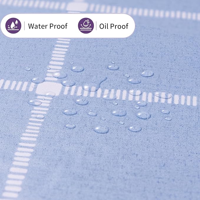 Rectangle Vinyl Tablecloth 100% Waterproof - Heavy Duty Buffalo Plaid Table Cover for Outdoor Picnic Camping Patio - Wipe Clean Checkered Gingham Tablecloth for BBQ Party Decor - 55x108 Light Blue