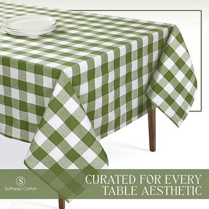 Mint Green and White Buffalo Check Tablecloth, 60x102 Inches, Plaid Table Cover, 100% Cotton, Washable, Reusable Farmhouse Tablecloth for Holidays, Parties, Weddings, Everyday Use