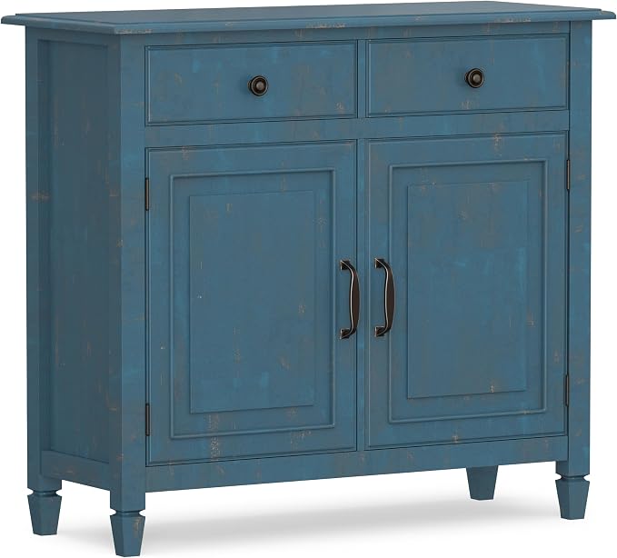SIMPLIHOME Connaught 40" Wide Solid Wood Storage Cabinet in White | Traditional slim entryway and living room organizer for hats, gloves, shoes and keys with space-saving storage design.