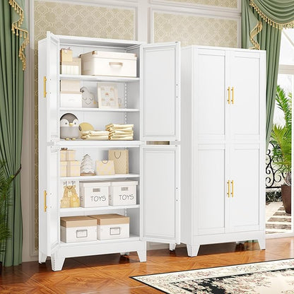 GAIOUS 75.2" Tall Metal Pantry Cabinet, Kitchen Pantry Storage Cabinets with 4 Door and 4 Adjustable Shelves, White Storage Cabinet, Freestanding Cupboard for Kitchen Dining Room Living Room Bathroom