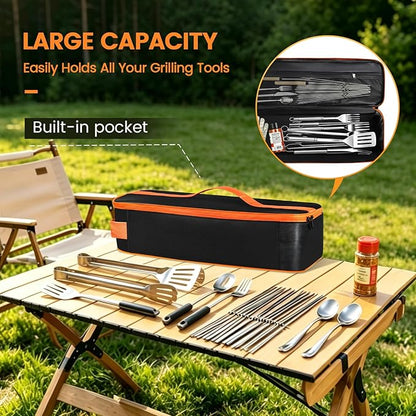 Grill Utensil Storage Bag, Large Capacity Grill Tool Storage Bag, Griddle Accessories Compatible with Blackstone, Perfect for Outdoor Grilling Accessory Storage (20", Black, Flip-Top)