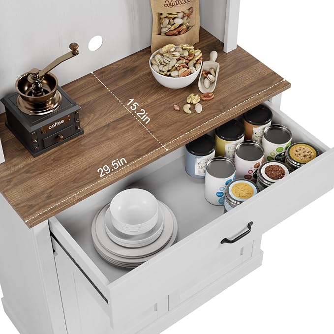 GarveeHome Kitchen Pantry Cabinet, 71 in Tall Kitchen Hutch Storage Pantry with Microwave Stand, Freestanding Buffet with Shelves and Glass Doors for Home Dining Room, White
