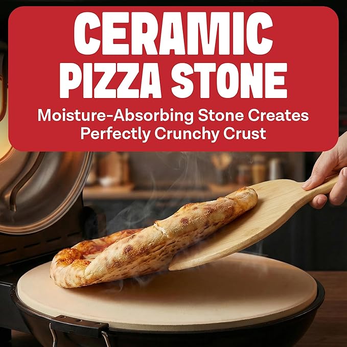 PIEZANO XL 14 Inch Electric Indoor Pizza Oven Heats up to 800˚F - Pizza Maker with Stone for Crispy Crust Pizza, Cooks in Under 6 Minutes, Countertop, Dual Heat Control, Peels & Scraper Included