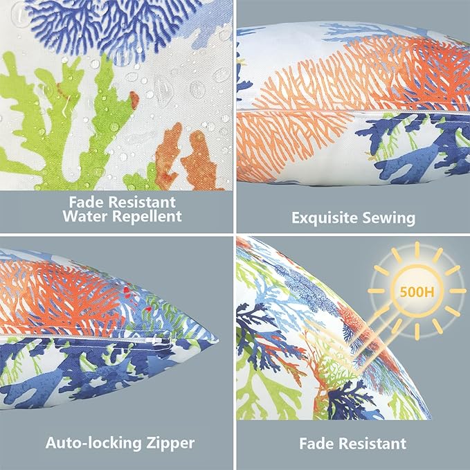 LVTXIII Outdoor/Indoor Lumbar Pillow Covers, Patio Fade Resistant Lumbar Pillow Cases ONLY, Tropical Lumbar Cushion Covers for Home and Garden Furniture Decor,12” x 20”, Pack of 2, Coral Multi