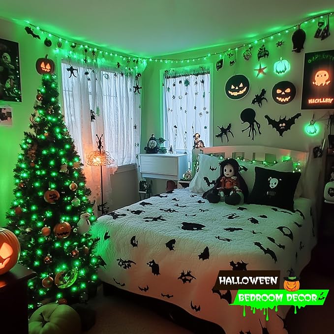 JMEXSUSS 500 LED Green Halloween Lights, 173ft Christmas Lights Plug in | Remote Control, 8 Modes, Waterproof Green String Lights Outdoor for Halloween Party Xmas Tree Decorations