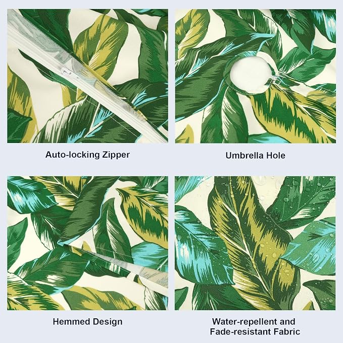 Outdoor Rectangle Tablecloth, 60×84 Inch Water Repellent Picnic Table Cover with Umbrella Hole Zipper for Patio Family Meal, Lush Leaf Jungle