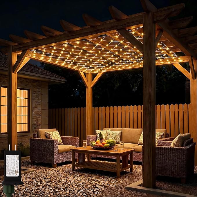 LitHome 13 x 13FT Christmas Net Lights Outdoor Mesh Lights Connectable | 8 Modes 400 LED Christmas Net Lights with Timer, Waterproof Warm White Mesh Light Plug in for Bushes Garden Backyard Decor