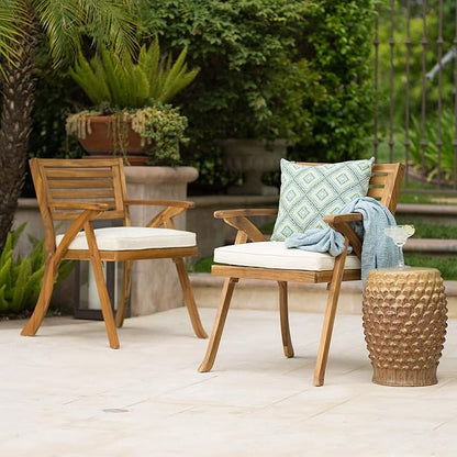 Christopher Knight Home 47" Round Acacia Wood Dining Table and 2-Piece Outdoor Acacia Wood Arm Chairs