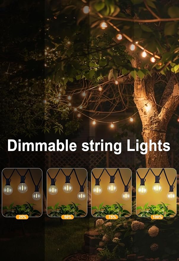 Outdoor String Lights 200FT Wateproof Outside Lighting for Patio Backyard | 104 Shatterproof Dimmable G40 Globe Bulbs,2-Pack x 100FT Linkable Outdoor Lights for Porch Bistro Garden Gazebo Balcony Yard