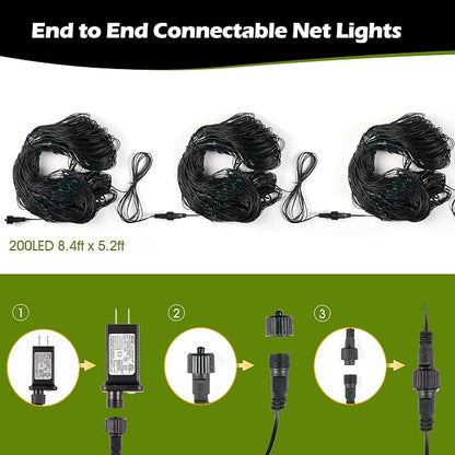 BlcTec Outdoor Christmas Lights 200 LED 8.4ft x 5.2ft Christmas Net Lights with 8 Modes, UL Certified, Timer, Connectable, Waterproof for Trees, Bushes, Shrub, Yard Outdoor Holiday Decorations, Red