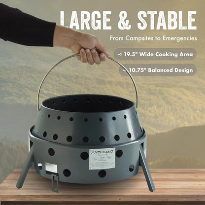 Volcano 2 Collapsible Grill Bundle, Portable Charcoal/Wood Grill Stove with Burner Ring Accessory, Folding Steel Camp Cooker, Carry Case Included for Camping, Tailgating & Outdoor Cooking