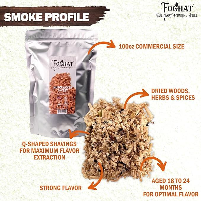 Foghat Cocktail Smoker Wood Chips - 100oz Nutcracker Sweet Walnut, Pecan & Cinnamon Shavings for Smoker, Whiskey & Drink Infuser Kit - Culinary Wood Smoking Chips