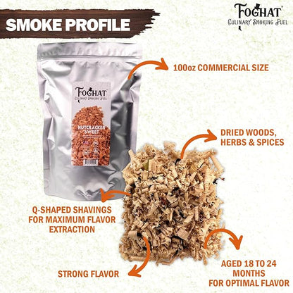 Foghat Cocktail Smoker Wood Chips - 100oz Nutcracker Sweet Walnut, Pecan & Cinnamon Shavings for Smoker, Whiskey & Drink Infuser Kit - Culinary Wood Smoking Chips