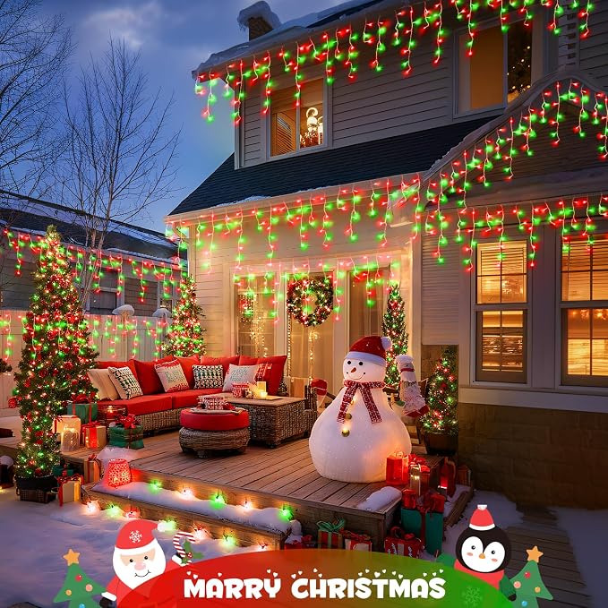 JMEXSUSS 400 LED 38.8ft Red and Green Christmas Icicle Lights Outdoor | Icicle Lights Plug in, Hanging Outdoor Indoor for Christmas House Party Holiday Decorations