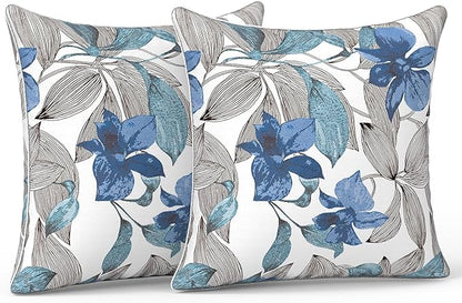 LVTXIII Outdoor/Indoor Pillow Covers, Patio Fade Resistant Throw Pillow Covers ONLY, Waterproof Farmhouse Accent Cushion Cases for Sofa Patio Couch Decoration 20"x20" Set of 2, Clemens Noir Blue