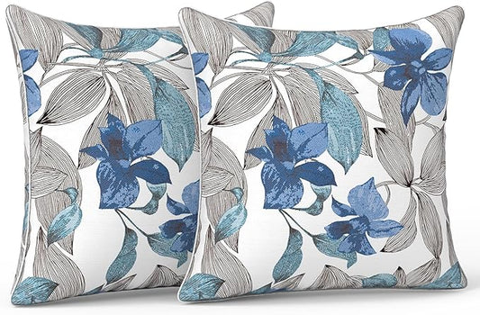 LVTXIII Outdoor/Indoor Pillow Covers, Patio Fade Resistant Throw Pillow Covers ONLY, Waterproof Farmhouse Accent Cushion Cases for Sofa Patio Couch Decoration 20"x20" Set of 2, Clemens Noir Blue