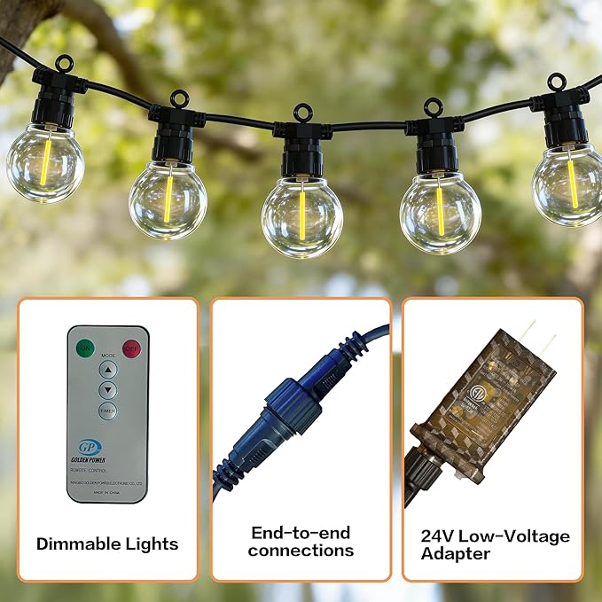 31FT Outdoor String Lights with Remote, 12 Dimmable Shatterproof LED G50 Bulbs, Waterproof Patio & Backyard Lights for Pergola, Deck, Garden, Bistro, Commercial Grade Hanging Lights