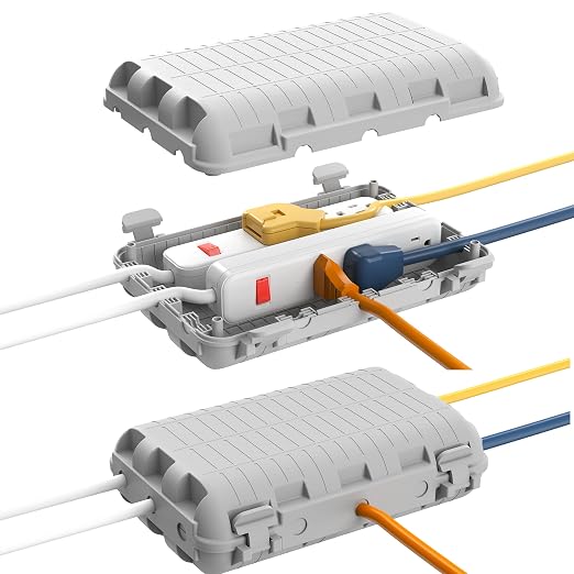 Outdoor Waterproof Electrical Box, 2 Pack Large Extension Cord Cover Protector Plug Connection Cable Safety Box IP54 Water-Resistant for Power Strip, Holiday Light and Decorations, Grey