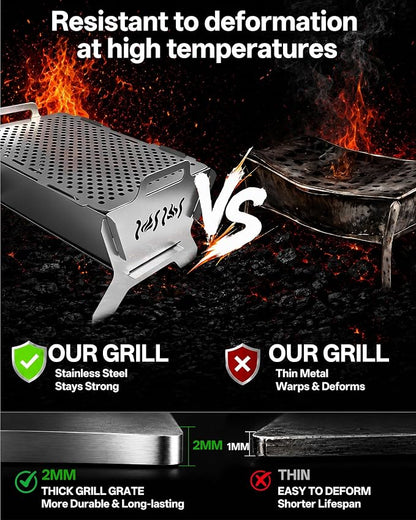 Charmline Portable Fire Pit with 2 Cooking Grates, Small Charcoal Grill | Grill & Fire Pit Combo, Tool-Free Setup, Open and Perforated Grates, Polished Edges, Snap-Lock Structure, Saving Space