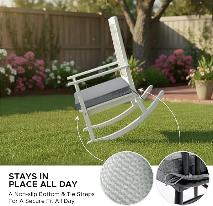 Outdoor Chair Cushions, Set of 6, 19 x 19 Inch, Dark Grey | Water Resistant, Fade Resistant, Patio Furniture Square Seat Replacement, Removable Cover with Ties, Non-Slip Bottom
