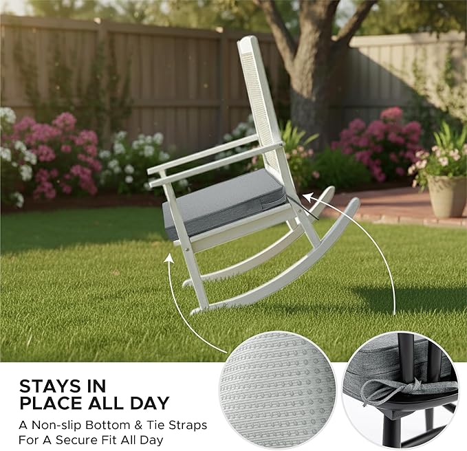 Outdoor Chair Cushions, Chair Pads, Set of 6, 17 x 16 in, Dark Grey | Water-Resistant & Fade-Resistant, Patio Seat Replacement, Removable Cover with Zipper, Non-Slip Bottom with Straps