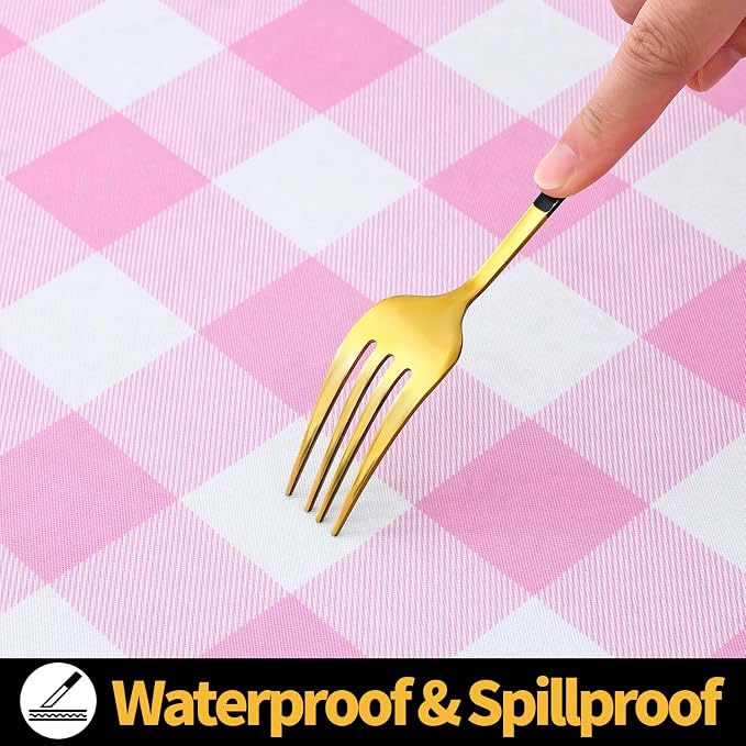 Smiry Rectangle Picnic Table Cloth, Elastic Waterproof Fitted Vinyl Tablecloths, Flannel Backed Buffalo Plaid Table Covers for Dining, Camping, Valentines(White and Pink, 30" x 48")