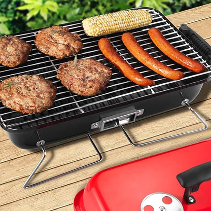 Portable Charcoal Grill, Tabletop Outdoor Barbecue Smoker, Small BBQ Grill for Outdoor Cooking Backyard Camping Picnics Beach,RED