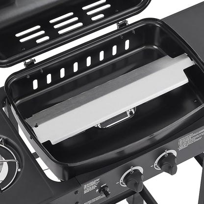 37" Stainless Steel Outdoor Kitchen BBQ Island Grill with LPG Black | 2 Burner 24000 BTU Enameled Grates and Side Tables for Outdoor Cooking Kitchen and Patio Backyard