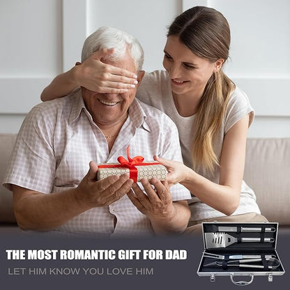 Dad Gifts, Dad Gifts from Daughter Son Fathers Day Heavy Duty Grilling Accessories Kit for Backyard BBQ, Birthday Present for Him Thick Stainless Steel Grill Utensils with Non-Slip Handle Tool Grill