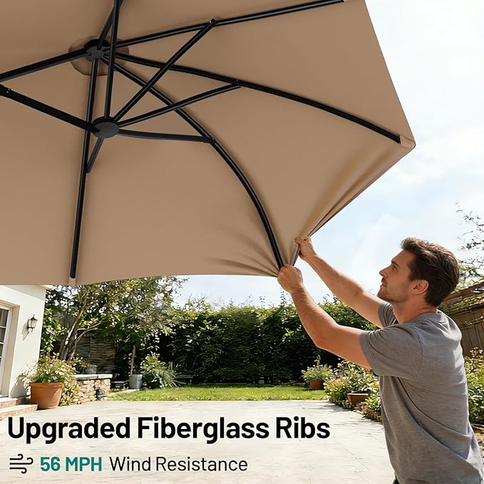 AreShark 15ft Patio Umbrella with Base, Double Sided Outdoor Umbrella with 12 Fiberglass Ribs, Large Outdoor Umbrella for Garden, Pool, Deck, Backyard & Market, Beige