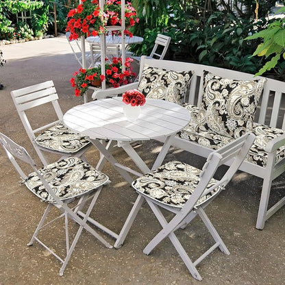 DYTXIII Set of 4 Outdoor Chair Cushions with Ties,Water Repellent Patio Chair Pads 17"x 16" for Outdoor Furniture,Round Corner Seat Cushions for Garden Yard Kitchen Paisley Black