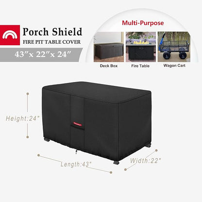 Porch Shield Patio Fire Pit Cover - Waterproof 600D Outdoor Rectangular Gas Fire Table Cover Deck Box Protector - 43 x 22 inch, Black