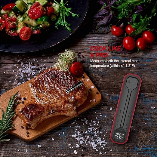 Wireless Meat Thermometer – Digital Cooking Thermometer with Wireless Probe – 500Ft Remote Range Food Thermometer – with iOS & Android Read App -Preprogrammed Temperatures for BBQ, Grill, Oven