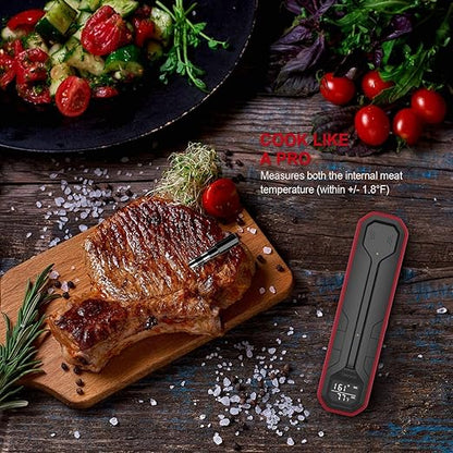 Wireless Meat Thermometer – Digital Cooking Thermometer with Wireless Probe – 500Ft Remote Range Food Thermometer – with iOS & Android Read App -Preprogrammed Temperatures for BBQ, Grill, Oven