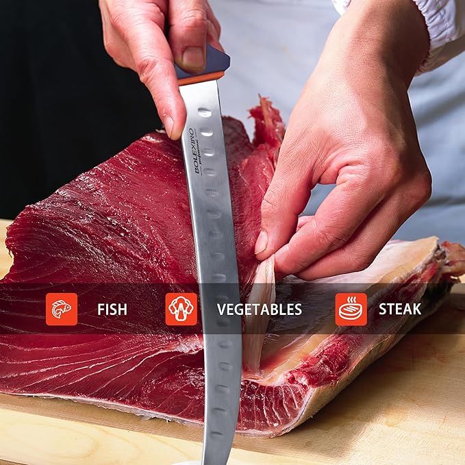 10-inch Curved Breaking Knife W SoftGrip Handle, Sharp Premium Butcher Knife Made of High Carbon Stainless Steel For Meat Cutting (Navy Blue)
