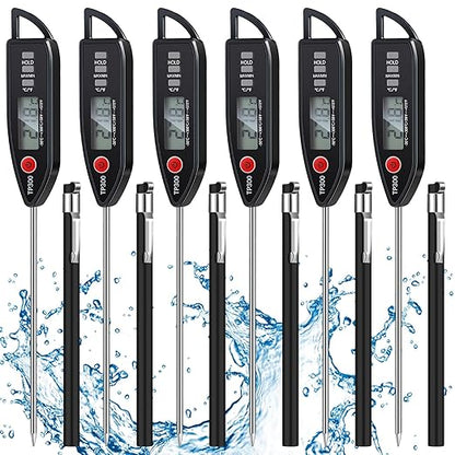 Copkim 6 Set Waterproof Food Thermometer for Water, Liquid, Candle and Cooking Digital Meat Thermometer with Long Probe Instant Read for Kitchen BBQ Grill Candy (Black)