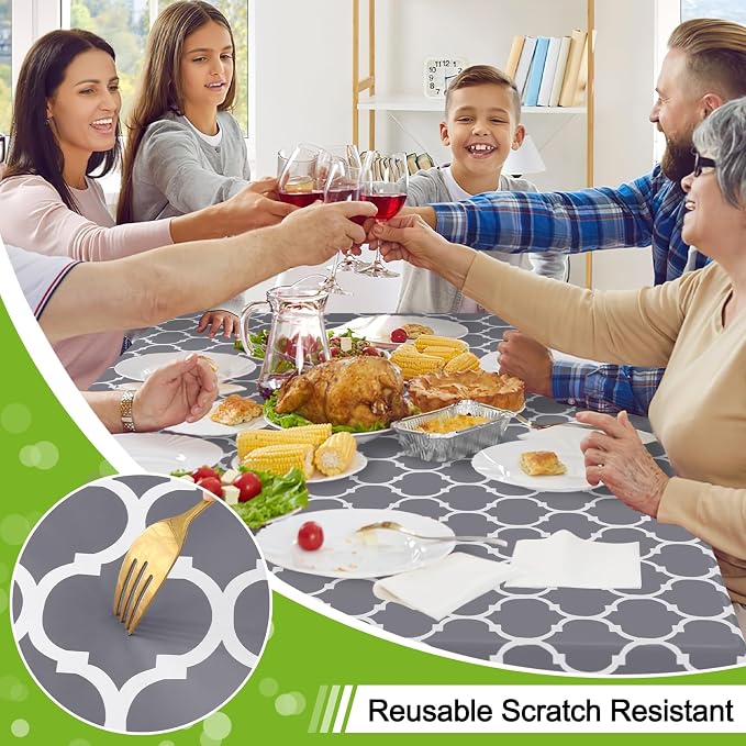 Smiry 2 Pack Rectangle Tablecloth, Wipeable Spillproof Vinyl Tablecloths with Flannel Backing for Rectangle Tables, Waterproof Plastic Tablecloth for Dining, Camping, and Indoor (60" x 120", Grey)