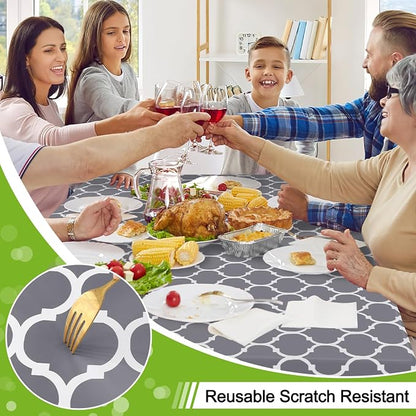 Smiry 2 Pack Rectangle Tablecloth, Wipeable Spillproof Vinyl Tablecloths with Flannel Backing for Rectangle Tables, Waterproof Plastic Tablecloth for Dining, Camping, and Indoor (60" x 84", Grey)