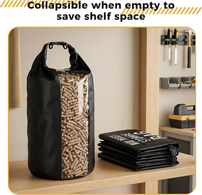 2 Pack 22LB Wood Pellet Storage Containers - Waterproof Pellet Storage Bag with Handles, Charcoal Storage Bin for Grill, Smoker Accessories Organizer for BBQ Pellets Charcoal & Wood Chips