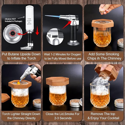 Bourbon Whiskey Gifts for Men Dad - Cocktail Smoker Kit with Torch, Birthday Anniversary Unique Gifts for Father Boyfriend Husband Grandpa, Smoked Bourbon Kit, Mens Gifts Ideas