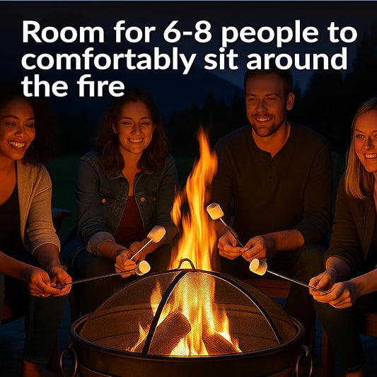 Sunnydaze 34-Inch Steel Large Fire Pit for Outside - Wood-Burning Fire Pit Bowl for Outdoors with Spark Screen, Log Poker, and Grate