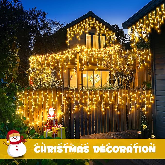 JMEXSUSS Christmas Icicle Lights for Outside,800 LED Warm White | Icicle Lights Plug in Outdoor Waterproof , String Lights for House Eave Wedding Party Christmas Decoration