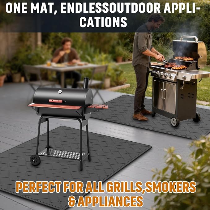 66" x 49" Heavy Duty Grill Mat for Outdoor Grill, BBQ Mats & Under Grill Mat for Patio Deck Protection, Waterproof, Oil-Resistant, Easy-to-Clean Floor Protector