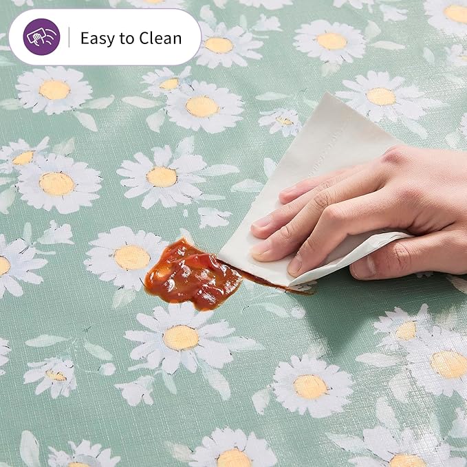55×78 Heavy Duty Vinyl Tablecloth, 100% Waterproof PVC Table Cover with Floral Daisy Print, Heat Resistant & Wipeable Plastic Table Cloth for Kitchen Dining Room Outdoor Picnic Party Decor