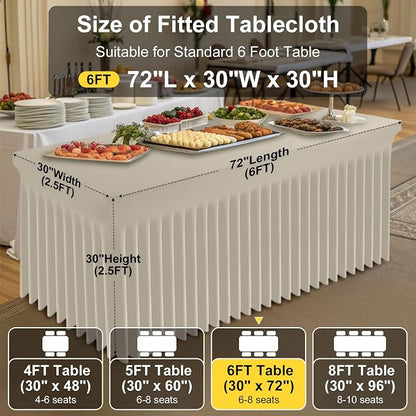 Smiry 2 Pack Spandex Elastic Fitted Table Cloth Skirt for 6FT Table | Stretch Washable Table Cloth, Banquet Table Cover for Wedding, Party, Indoor & Trade Shows, (Taupe, 72Lx30Wx30H)